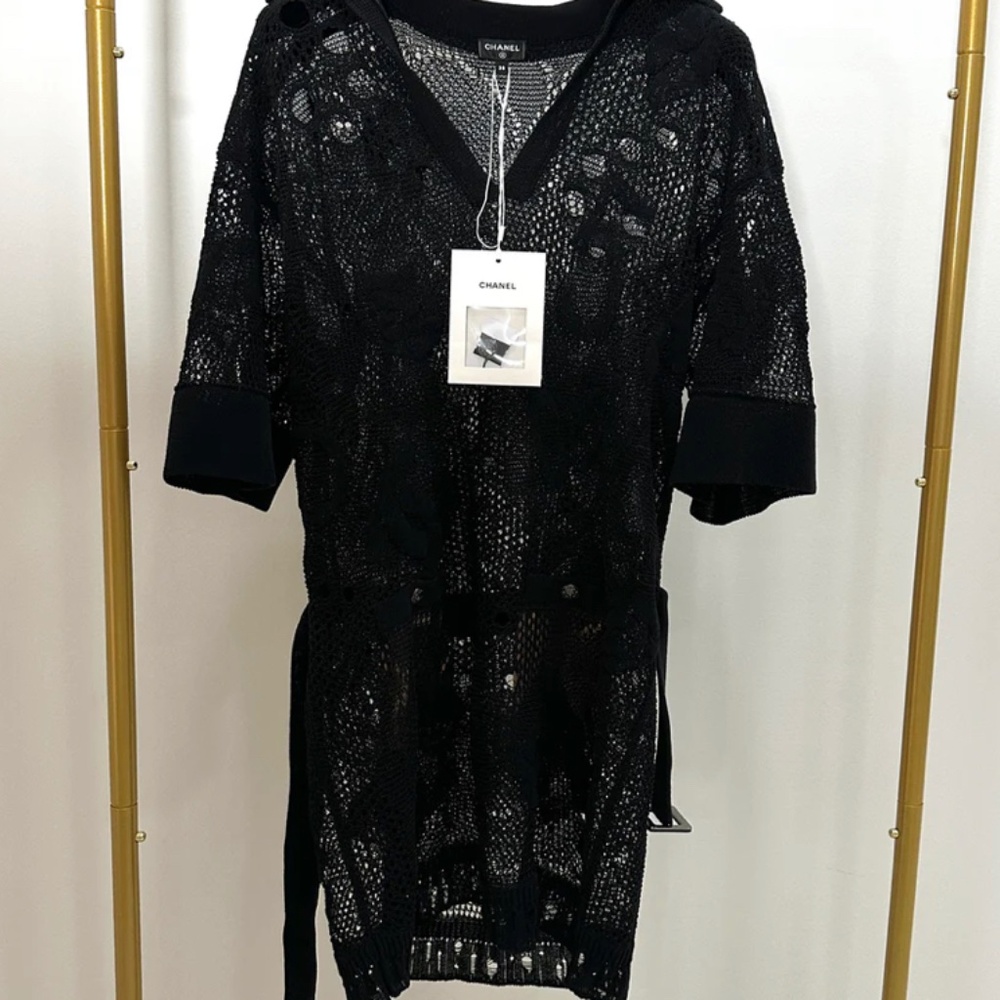 Authentic Chanel CC Coco Crochet Dress with Belt 38